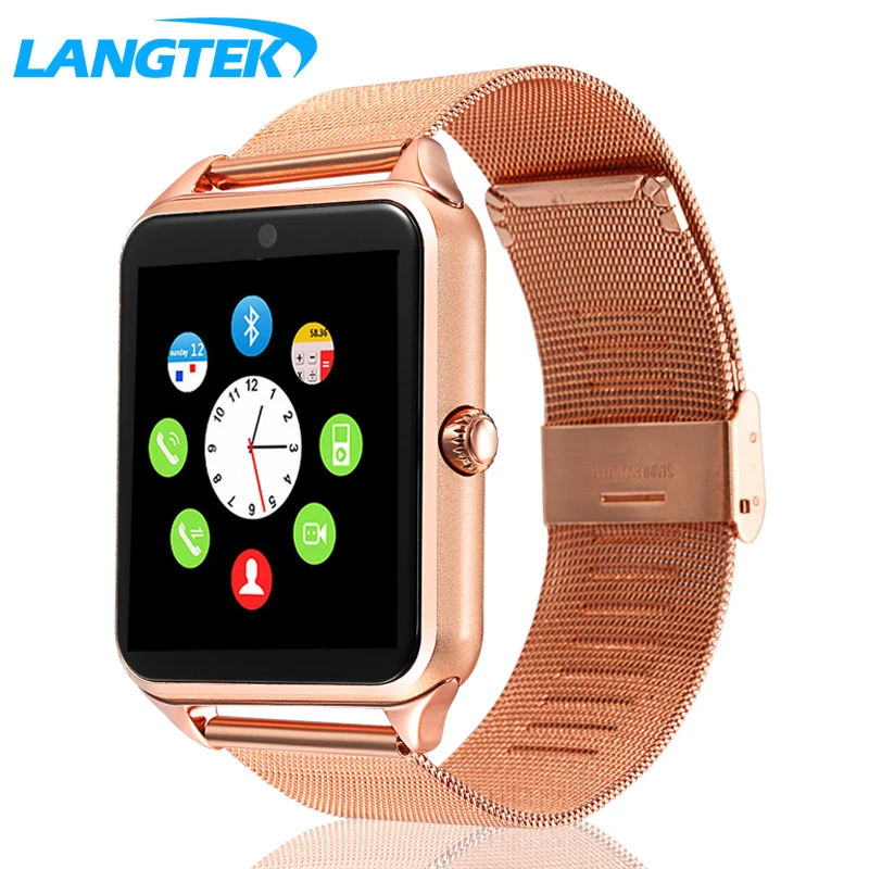 Langtek Сталь ремешок умные часы Z60 Для мужчин женщин bluetooth наручные SmartWatch Поддержка