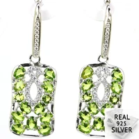 real 4 9g 925 solid sterling silver ravishing green peridot cubic zirconia womans earrings 39x13mm