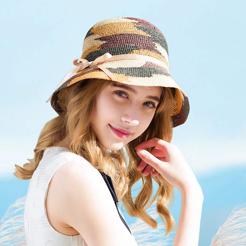 

Hat Female Summer Raffia Hats Beach Travel Sun Protection Visor Folding Sun Cap Lady Beautiful Korean Fashion Elegant Caps H6635