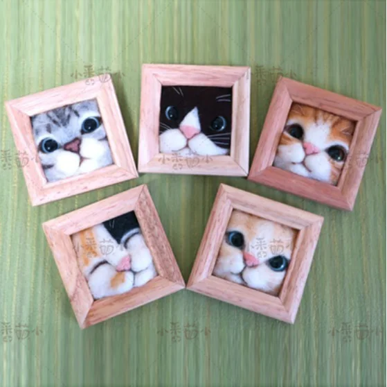 Рамка с изображением котенка и головы кота деревянная фоторамка Zakka шерстяной