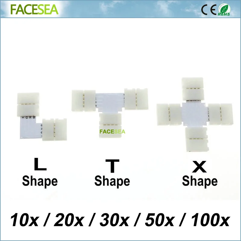 10 20 30 50 100 компл./лот RGB Светодиодная лента разъем 4pin мм L форма/T Форма/X форма PCB