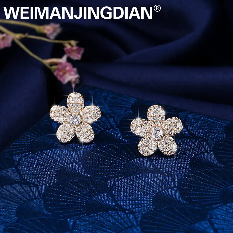 234 gold WEIMANJINGDIAN Новое поступление кубического циркония фианит, циркон, кристалл 5 лепестков цветка, серьги со шпилькой, для Для женщин и девочек - Окраска металла: 234 gold