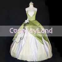 princess tiana costume green ball gown dress custom made costume with leaf crown for adult women fashion dress