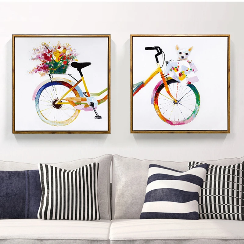 Nordic Decoration Flower Colorful Bicycle Dog Canvas Paintings wall art Posters and Prints For Bedroom Home Decor | Дом и сад