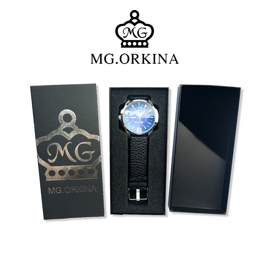 

Mens Business Dress Quartz Watch Men Mg.orkina Classic Auto Day Date Black Leather Japan Quartz Movement Clock Men Wrist Watches