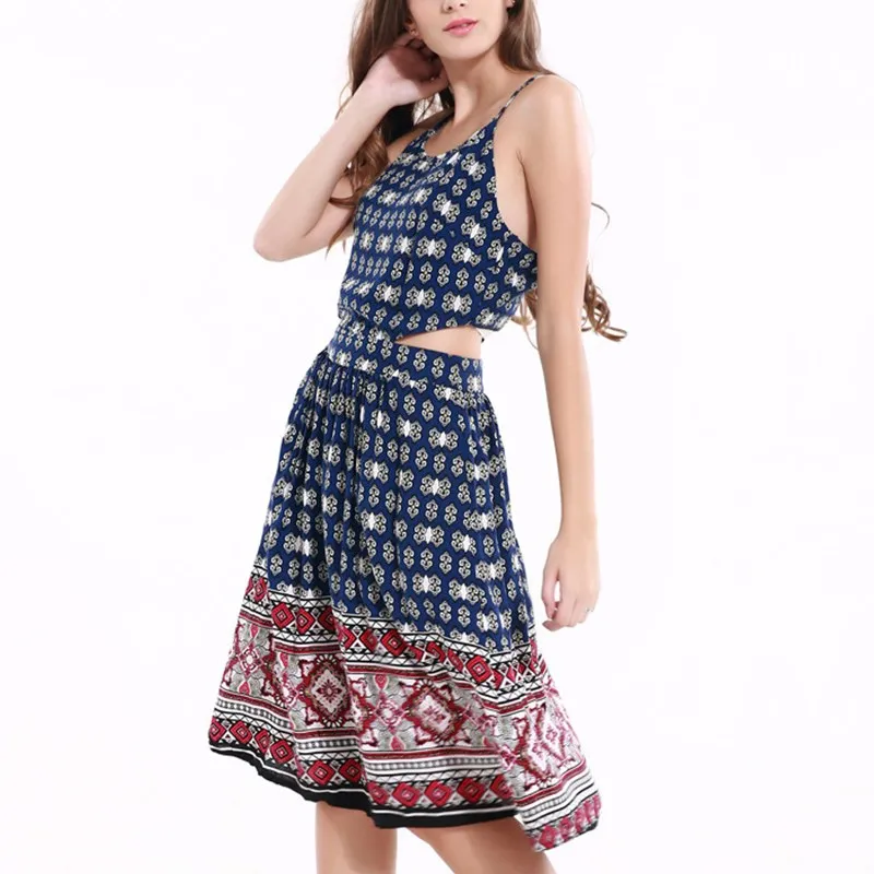 Старинные Цветочный Принт Спинки Vestidos 2017 Лето Женщины Sexy Beach Dress Без Бретелек