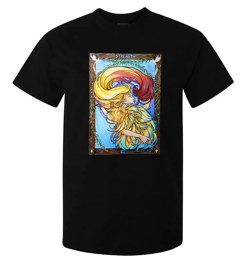 Strength Tarot Card Art Logo Мужская (женская в наличии) футболка Черная мультяшная Футболка