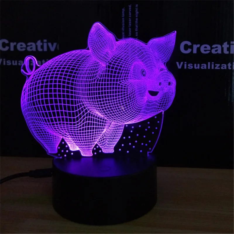 Цветной 3D ночник на штепсельной вилке с изображением поросенка прикроватная