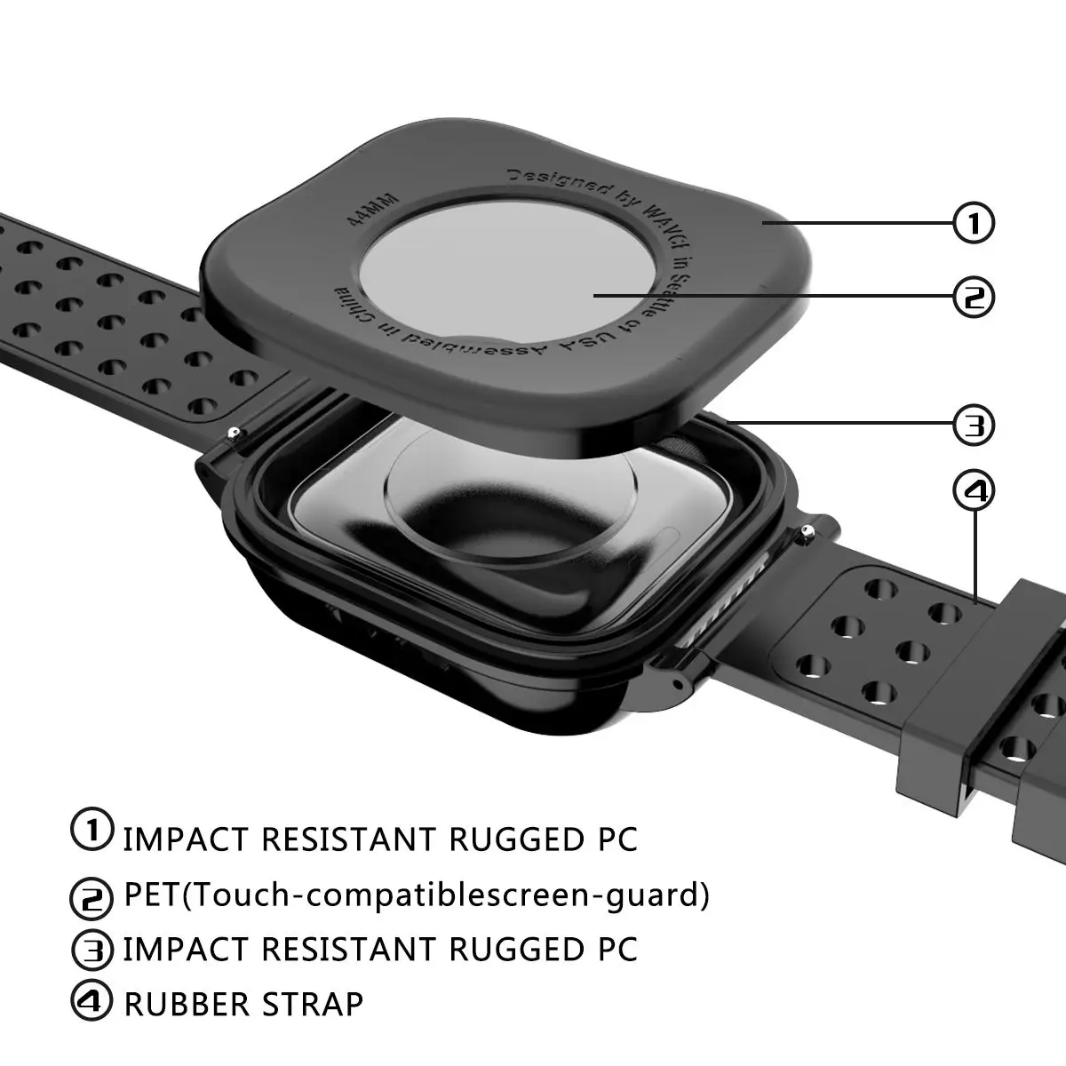 for Apple iWatch Series 3 42MM IP68 Waterproof Full Armor Protective Rugged Bumper Case PC Watch with Rubber Strap | Мобильные