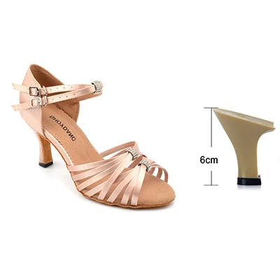 Apricot 6cm SHOYDANC Для женщин танцевальные туфли кожи Цвет/черный Женские атласные Туфли для латинских танцев горный хрусталь пряжка украшение Обувь для танцев - Цвет: Apricot 6cm