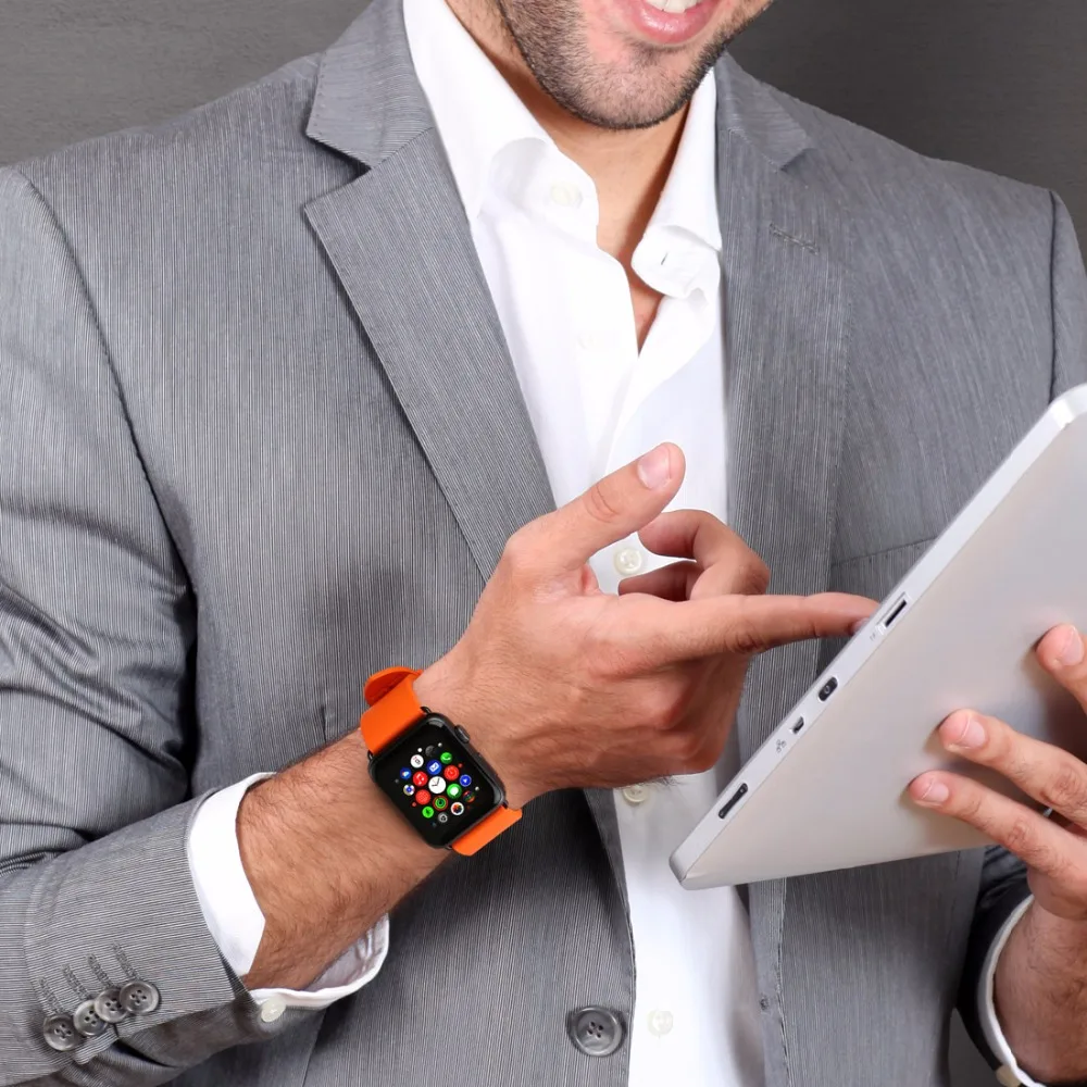 Новая мода цвет Orange fluororubber резиновый ремешок для спорта Apple Watch группа 42 мм 38 серии