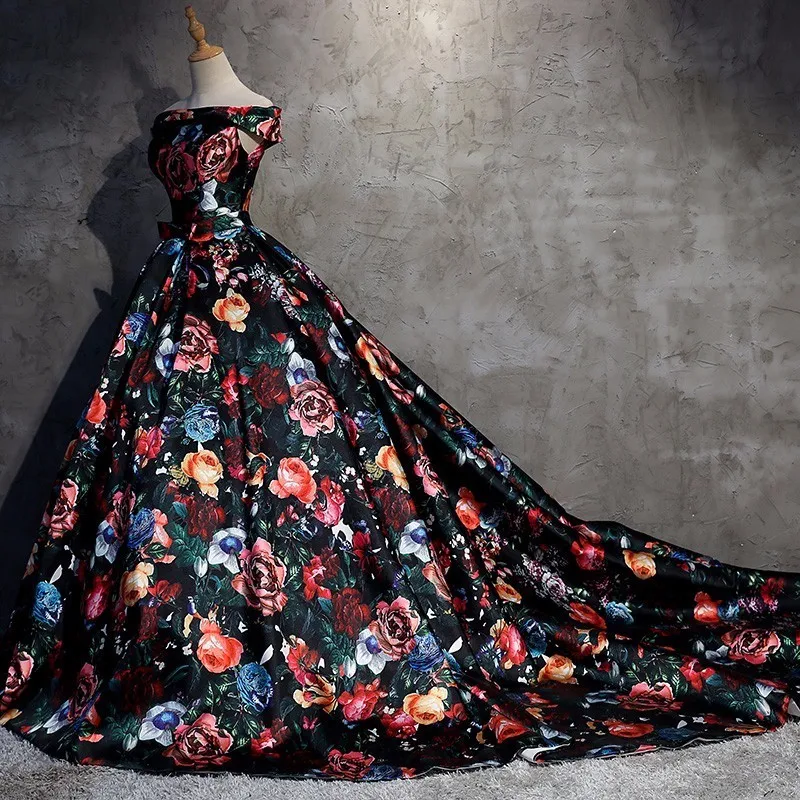Vestido De Festa 2018 винтажное яркое вечернее платье с цветочным узором бальное