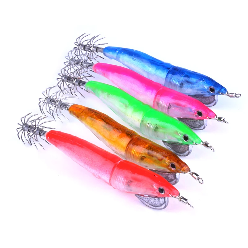 

5pcs 18.4g 12cm LED Electronic Luminous Squid Jig Lures Night Fishing hook Shrimp Fishing Lure