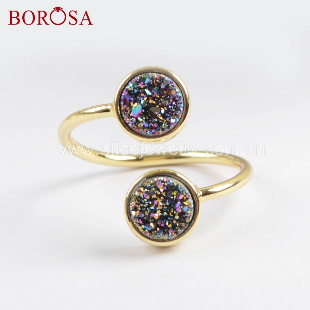 Кольцо BOROSA ZG0363 регулируемое из натурального агата с двойным круглым камнем 5