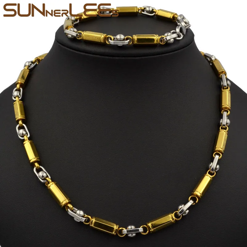 SUNNERLEES новый набор ювелирных изделий из нержавеющей стали ожерелье и браслет 6 мм