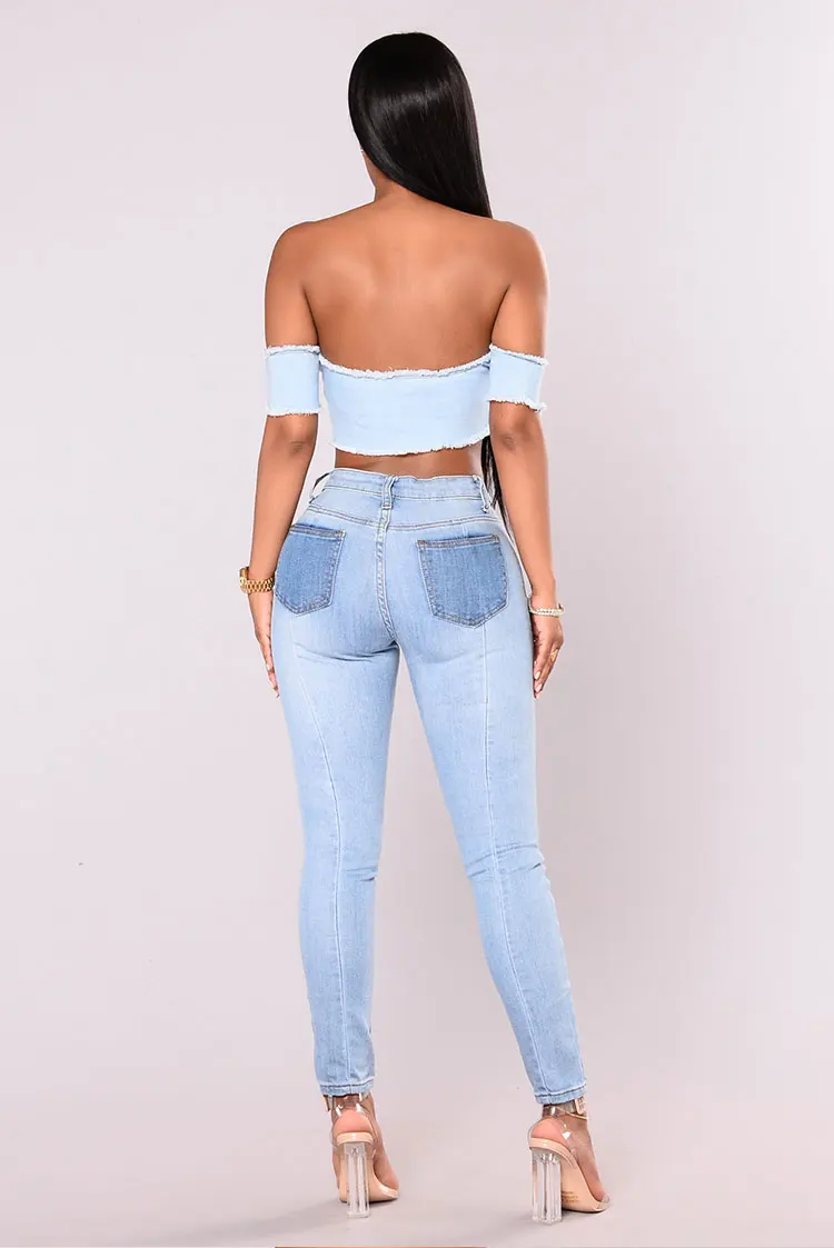 2018 Summer Coloured Jeans Women Pencil Pants Light Blue |
