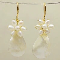 perfect ral shell natural pearl flower jewellerywhite freshwater pearls sea shell dangle earringswedding birthday girl gift