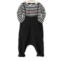 2016 autumn baby girl set striped long sleeve shirt top black loose harlan overall set casual girls clothing sets kids clothes