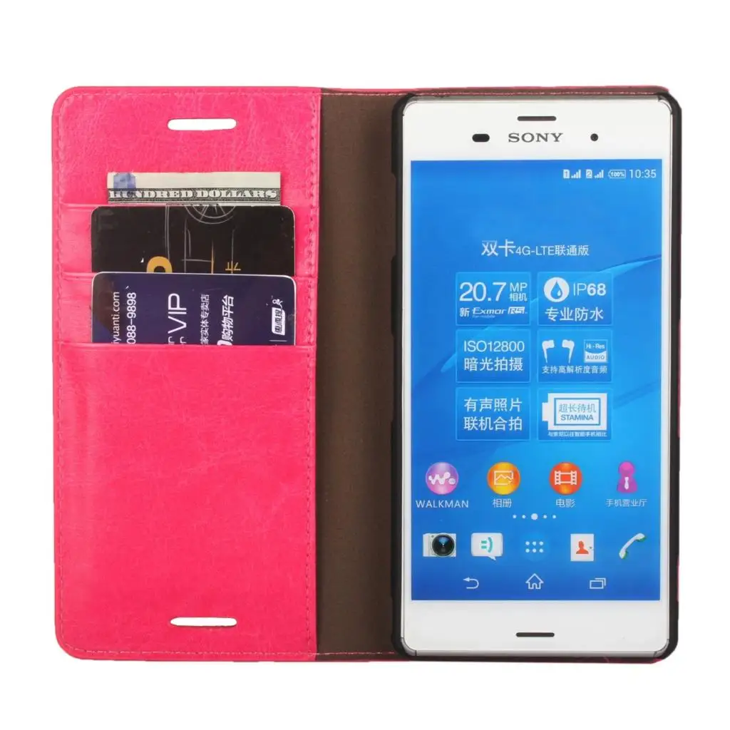 Для sony Xperia Z3 чехол из натуральной кожи для sony Xperia Z3 D6603 D6633 раскладной чехол с держателем карты роскошные сумки из воловьей кожи - Цвет: Лаванда