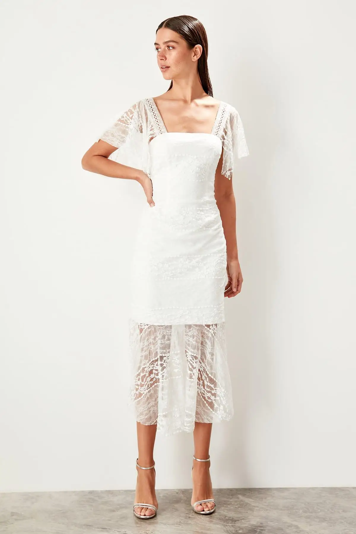 Trendyol платье экрю с бретельками TPRSS19UZ0084|Женские платья| |