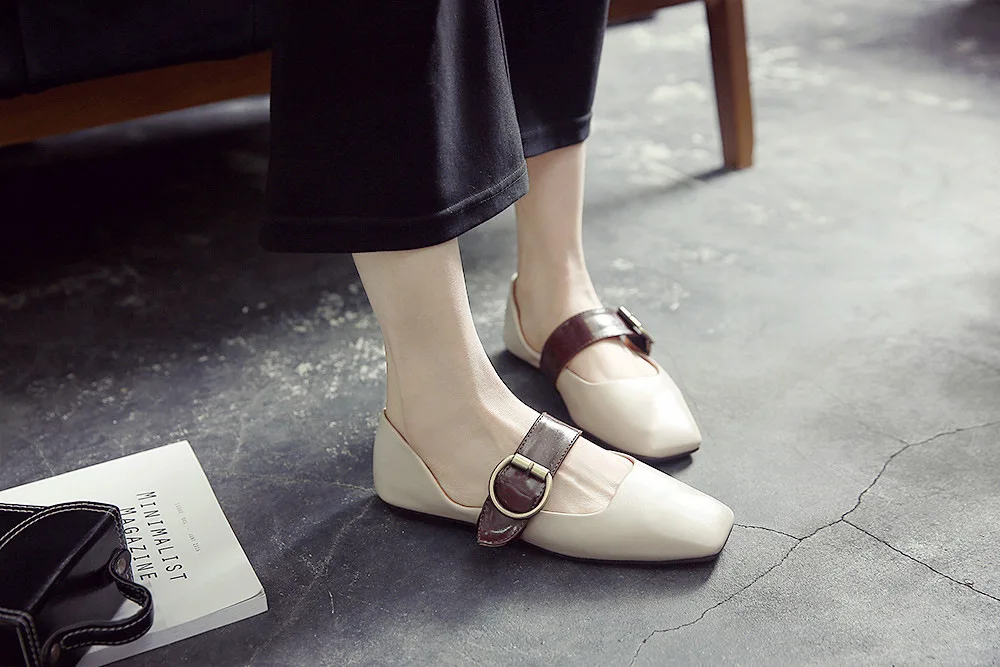 Fashion Style 2017 Women Flats Comfortable Ladies Shoes Square Toe Women's Slip-on Buckle Casual Girls Footwear Wholesale | Обувь
