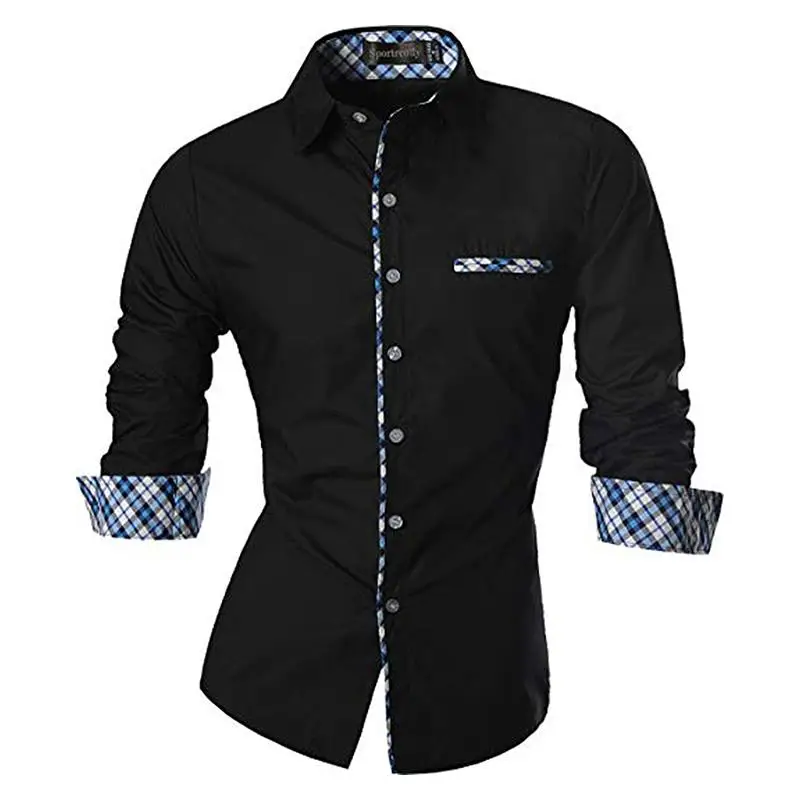 JZS071-Black Sportrendy Мужская рубашка платье повседневное с длинным рукавом Slim Fit Мода Дракон стильный JZS041 - Цвет: JZS071-Black
