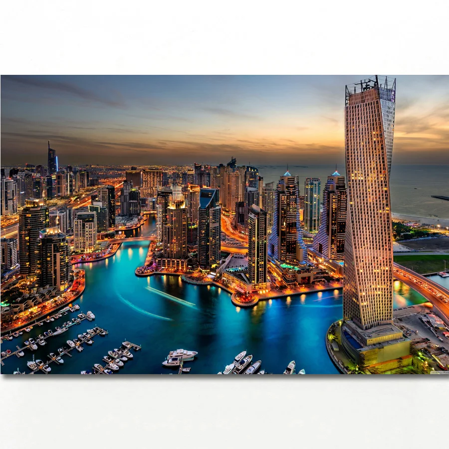 

Dubai Marina Skyscrapers Wall Art Picture Cityscape Posters Canvas Art Prints Wall Paintings for living room Decor