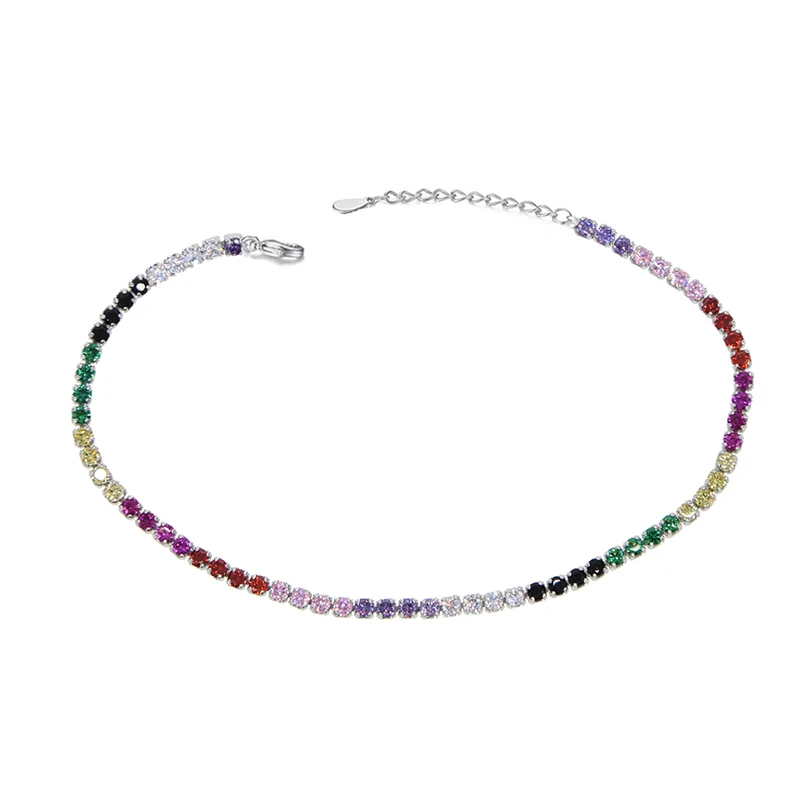 Silver colorful CZ Горячая очарование теннис CZ Циркон Радуга браслет для женщин роскошный многоцветный кристалл браслет золото серебро пара ювелирных изделий - Окраска металла: Silver colorful CZ