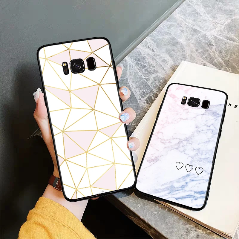 Мраморный розовый треугольный силиконовый чехол для Samsung S6 Edge S7 S8 Plus S9 S10 S10e M10 M20 M30