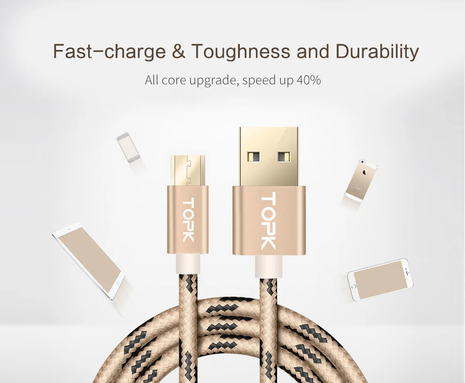 [5-Pack] TOPK 2A Micro USB кабель для мобильного телефона, кабель для синхронизации данных для Xiaomi samsung huawei Micro usb порт, кабель для зарядного устройства