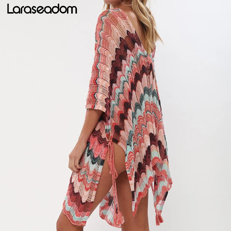 Пляжное платье оверсайз с кроше покрывающее саронг кафтан пляжная туника