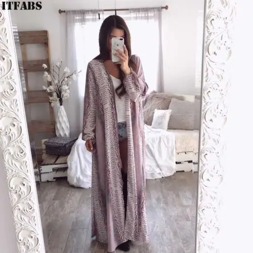 

Womens Long Sleeve Snake Chiffon Cardigan Loose Boho Outwear Jacket Coat Tops
