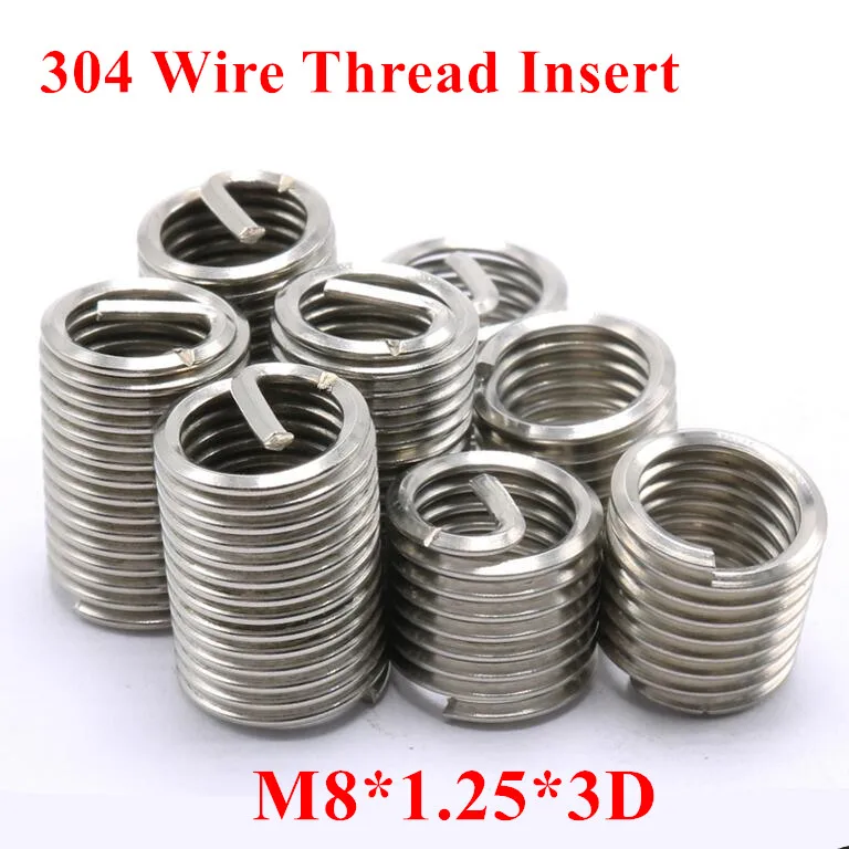 

100pcs M8*1.25*3D M8 Wire Thread Insert 304 Stainless steel Screw Bushing, m8*3D Wire Screw Sleeve Thread Repair Insert