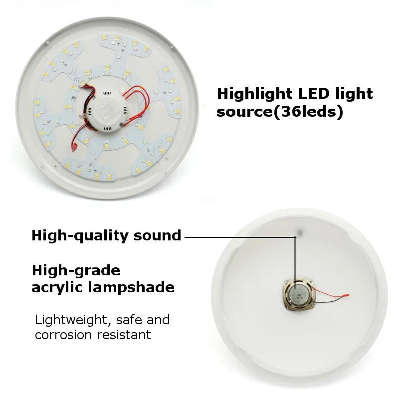 

48W 36LED Flush Mount Modern Ceiling Light Dimming Lamp Fixture with bluetooth Speaker AC100-240V RGB Smart LED Ceiling Light