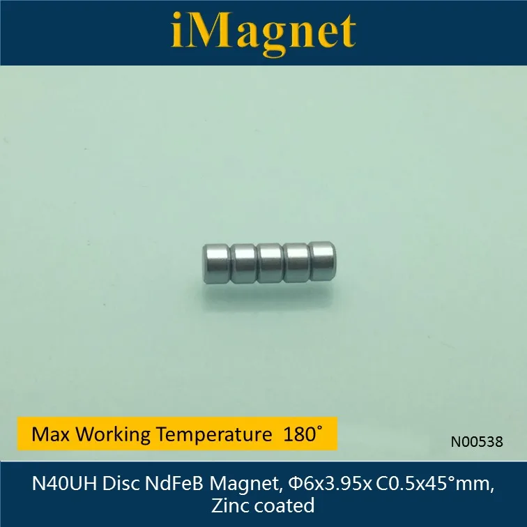 

Дисковый редкоземельный неодимовый магнит N00538, 5 шт., N40UH, Dia6x3.95x c0, 5x45 градусов мм, магнит кубовидный Ndfeb, магнит для холодильника