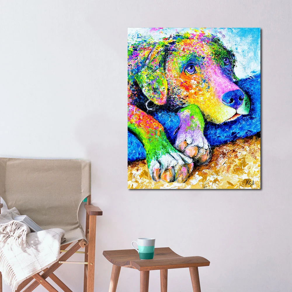 

JQHYART Printed Painting Colorful Dog Paintings On Canvas Modern Wall Pictures For Living Room Home Decor No Frame Oil Painting