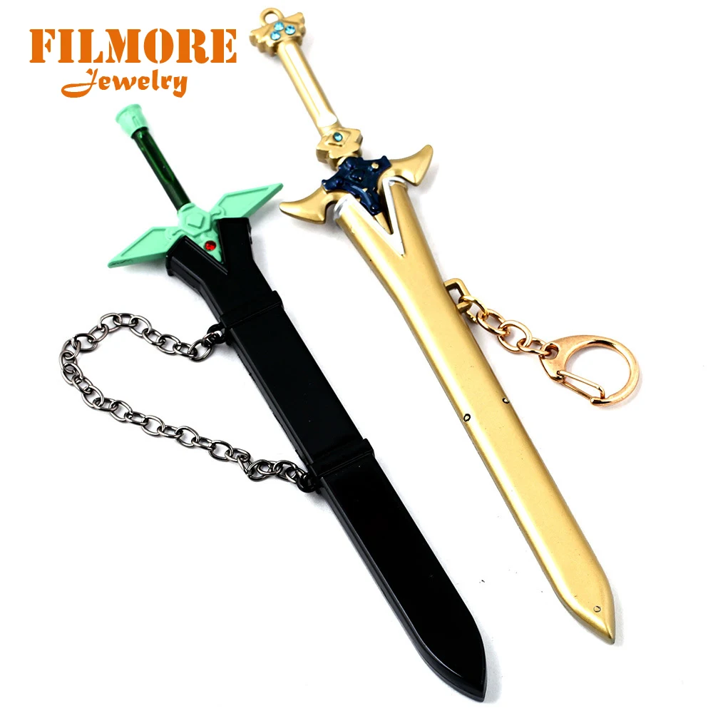 

17CM Anime Sword Art Online SAO Kirigaya Kazuto Kirito Yuki Asuna Elucidator Sword Blade Keychain Key Chains Charm Cosplay Gifts
