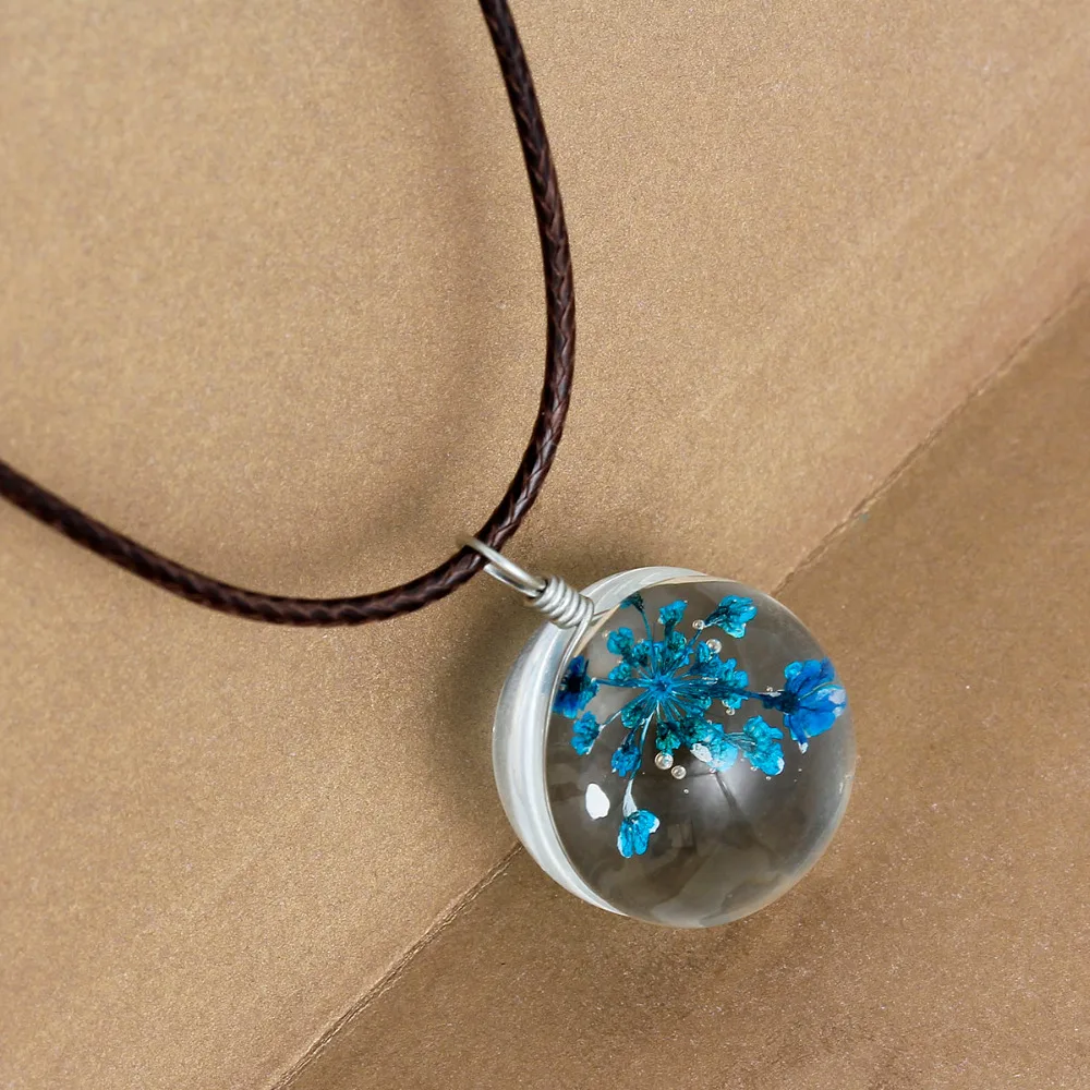 DoreenBeads стеклянное круглое модное ожерелье с высушенным синим цветком Круглые