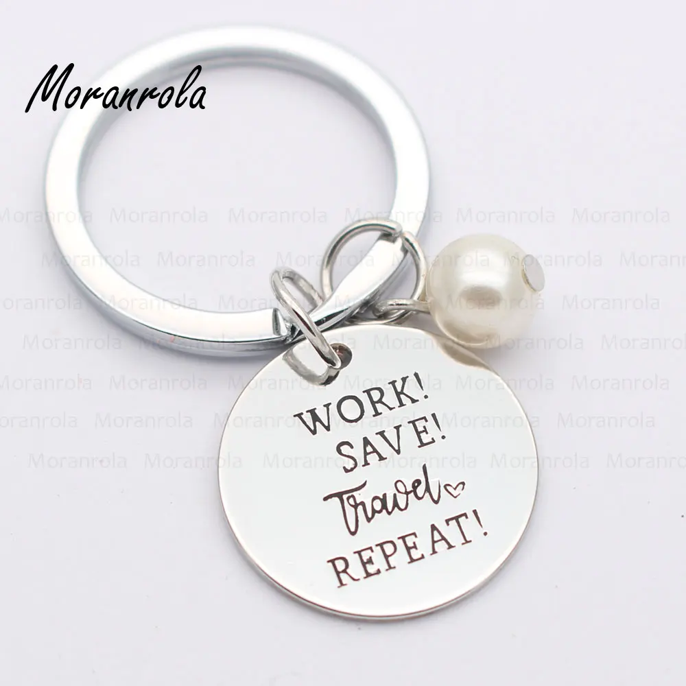 New arried&quotWork Save Travel Repeat &quotCopper necklace Keychain charm wanderlust travel traveling keychain Traveler | Украшения и