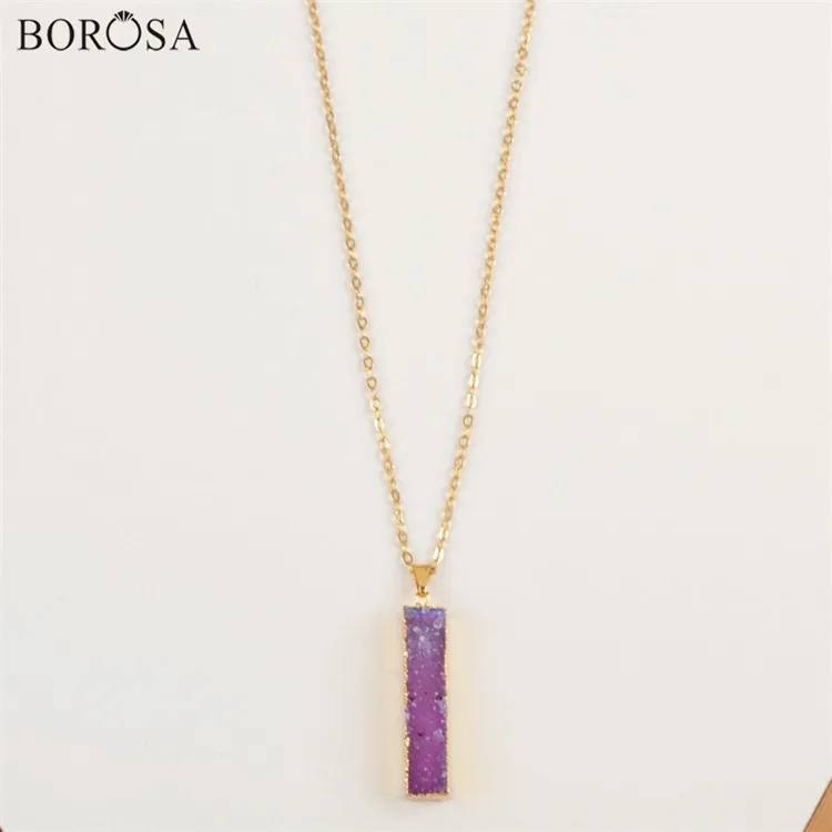 with 18inch lchain Прямоугольный borosa натуральный кулон agates Druzy Geode подвеска Радуга Золотая цепь с кристаллом ожерелье творческие подарки CL163 - Окраска металла: with 18inch lchain