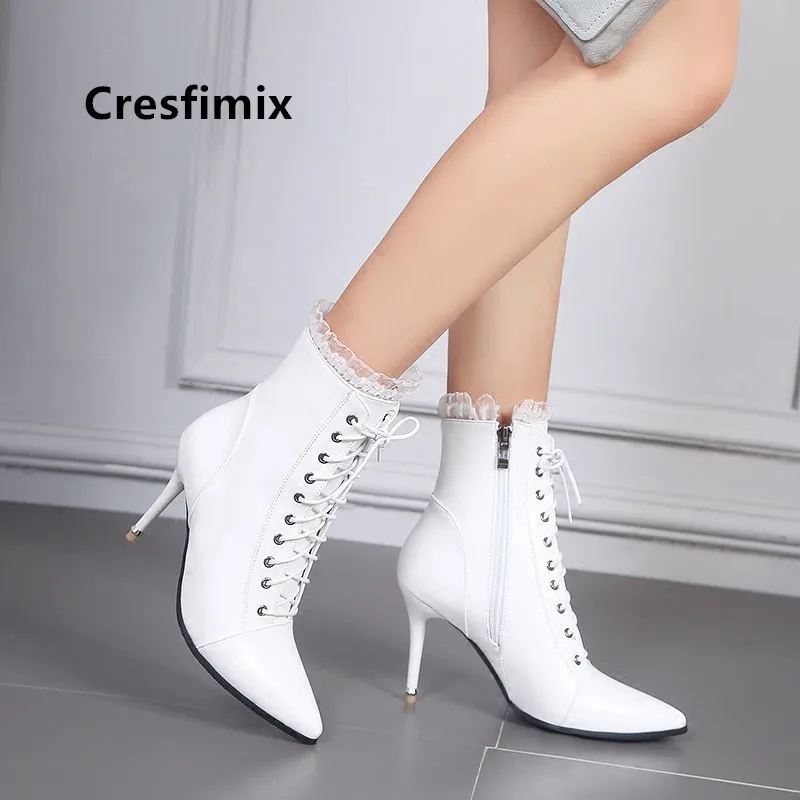 

Cresfimix botas de mujer; Женские удобные белые ботинки на шнуровке размера плюс; Женские повседневные осенние ботинки на высоком каблуке высокого кач...