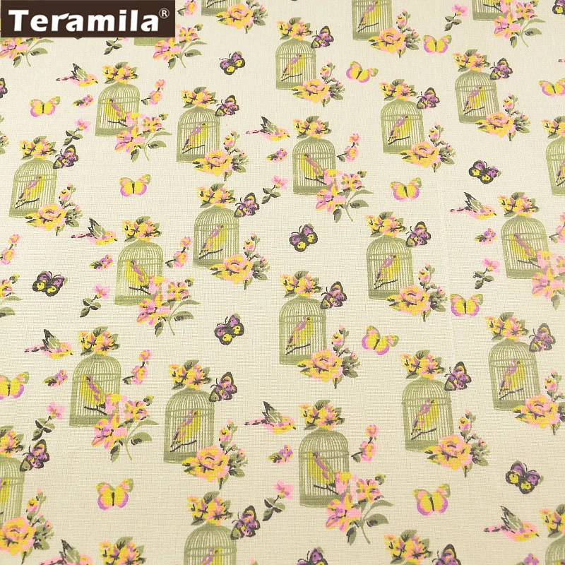 Print Pet Birds Home Textile Cotton Linen Fabric Sewing Material Tissu Tablecloth Pillow TERAMILA Bag Curtain Cushion Pillow|cotton linen
