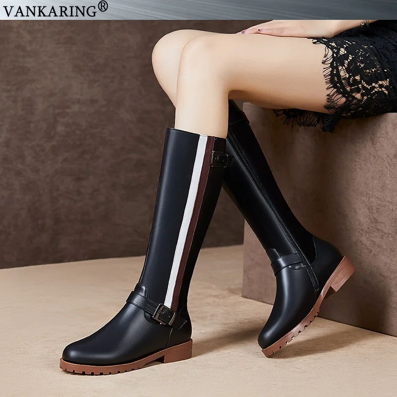 Осенне-зимние сапоги; женские кожаные сапоги до колена; zapatos mujer; винтажные сапоги для верховой езды на низком каблуке и платформе; большие размеры; chaussure femme