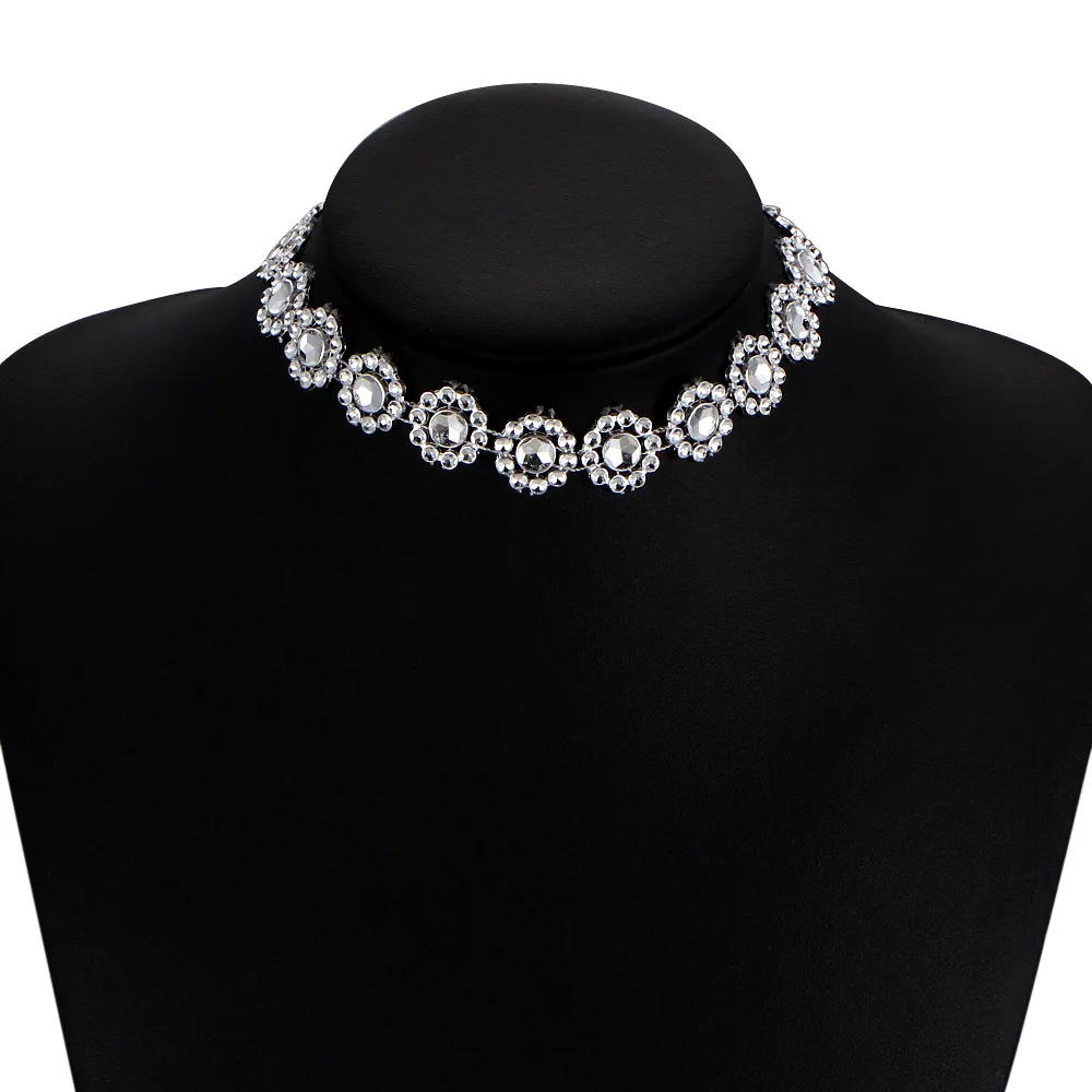 Женское многослойное ожерелье чокер с подвеской в виде цветка Стразы|chain jewelry|crystal
