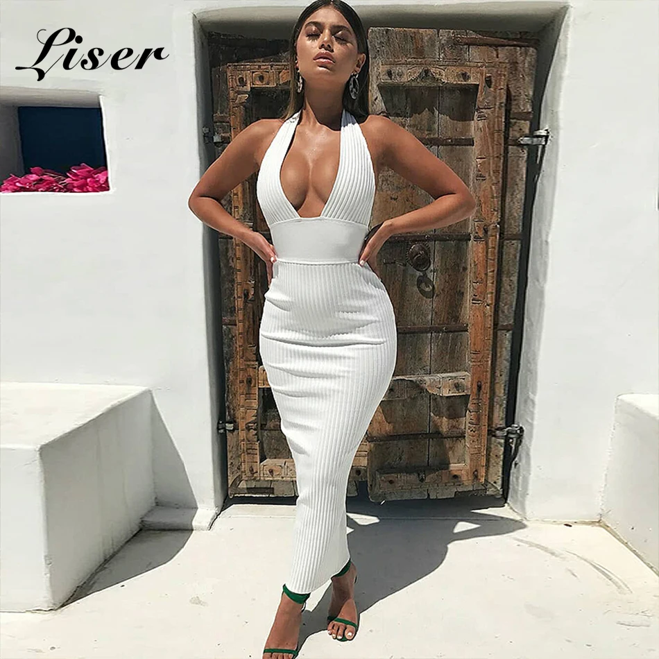 Liser 2018 New Summer Women Dress V Neck Striped Bandage Sexy Bodycon Elegant Celebrity Party Black White Dresses Vestidos | Женская