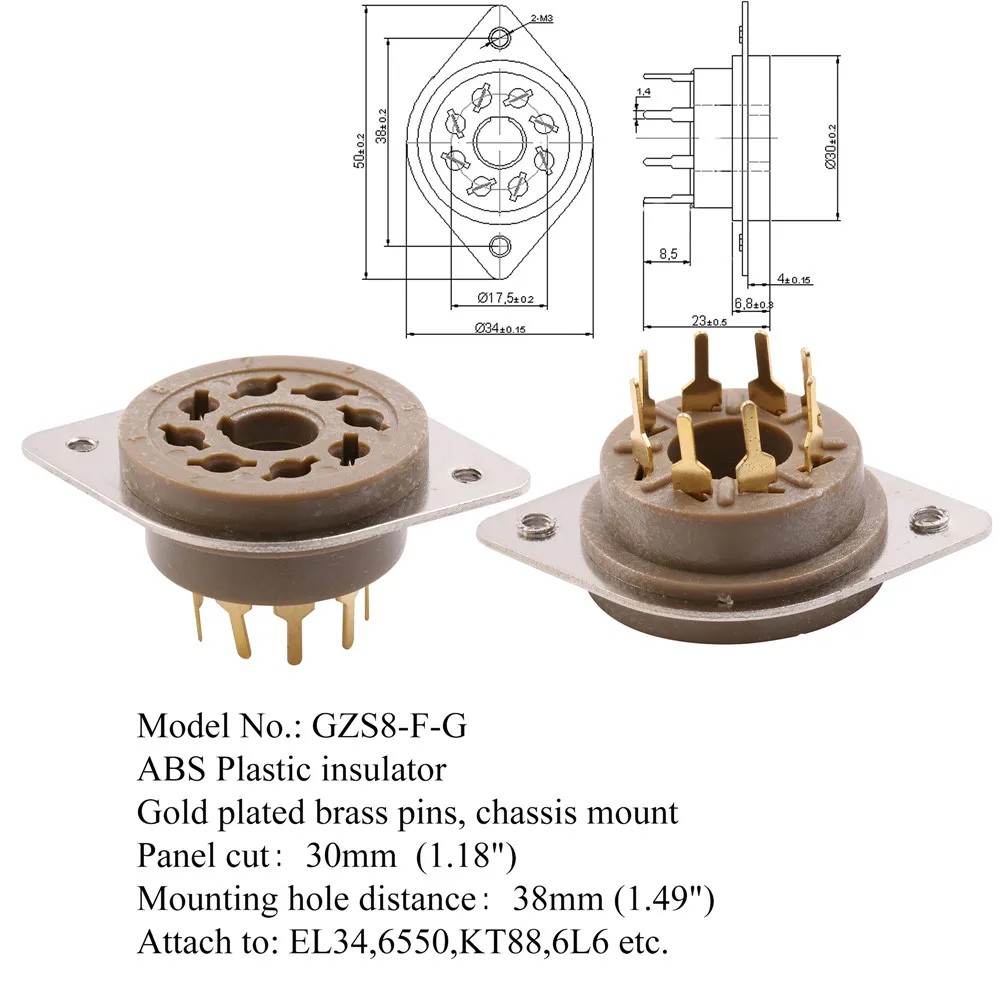 GD-PARTS шасси крепление Пластик 8pin Восьмеричное ламповая панель базы для EL34 EL37 GZ32 GZ34 KT66 KT88 5U4G 5881A 6B4G Белтон Стиль - Цвет: GZS8-F-G