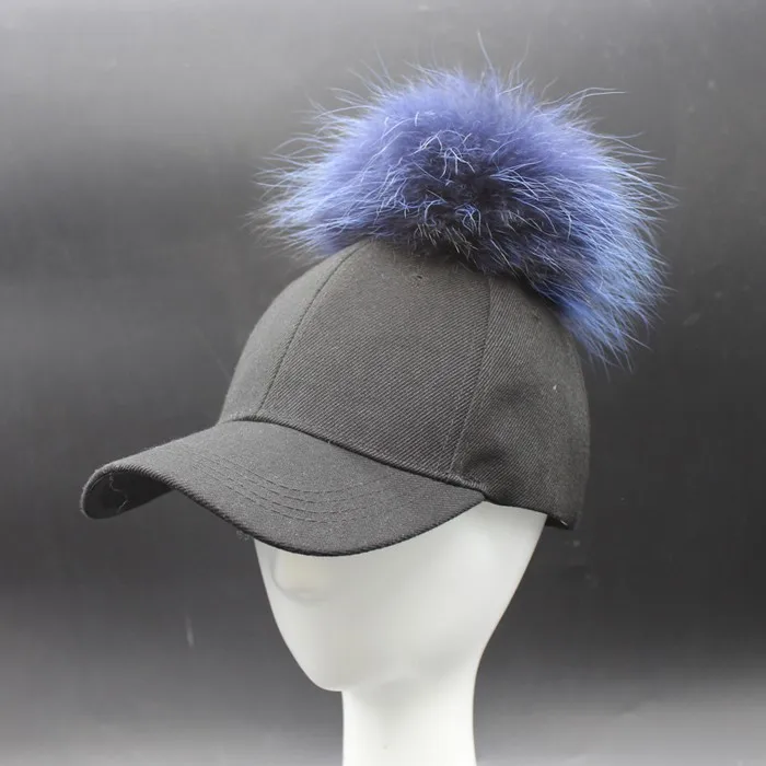Меховая мужская шапка с помпоном, Кепка в стиле хип-хоп, бейсболка Snapback, Женская норковая шапка из меха енота с меховым шариком 15 см