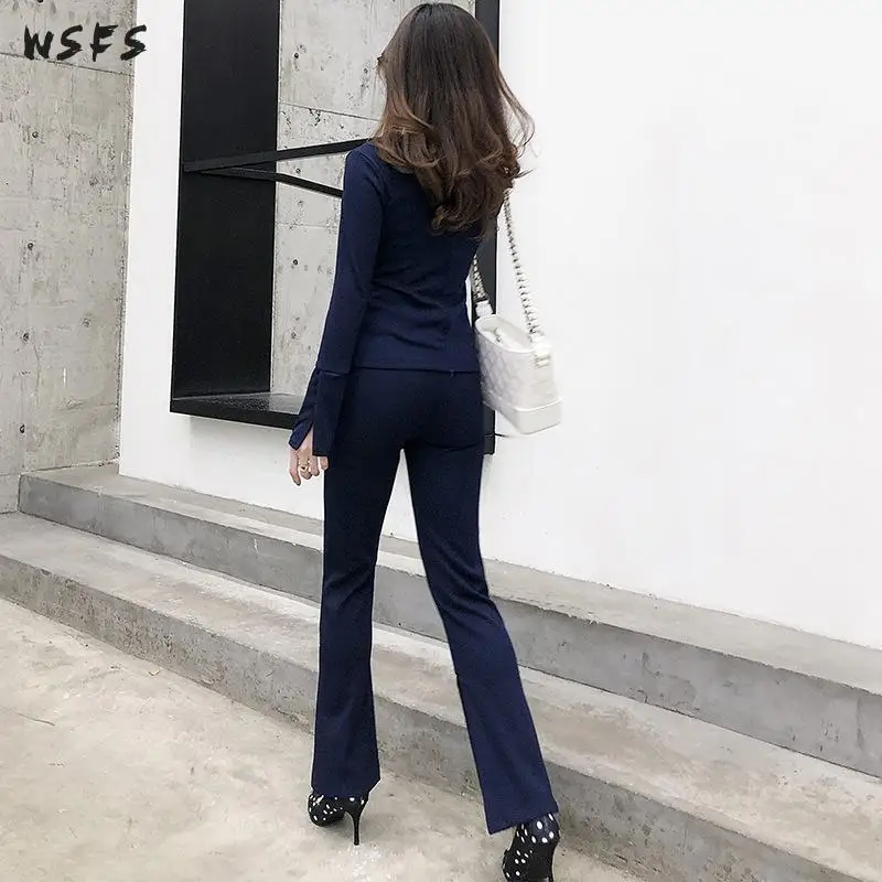 Комплект из 2 предметов весенние синие топы с круглым вырезом женские