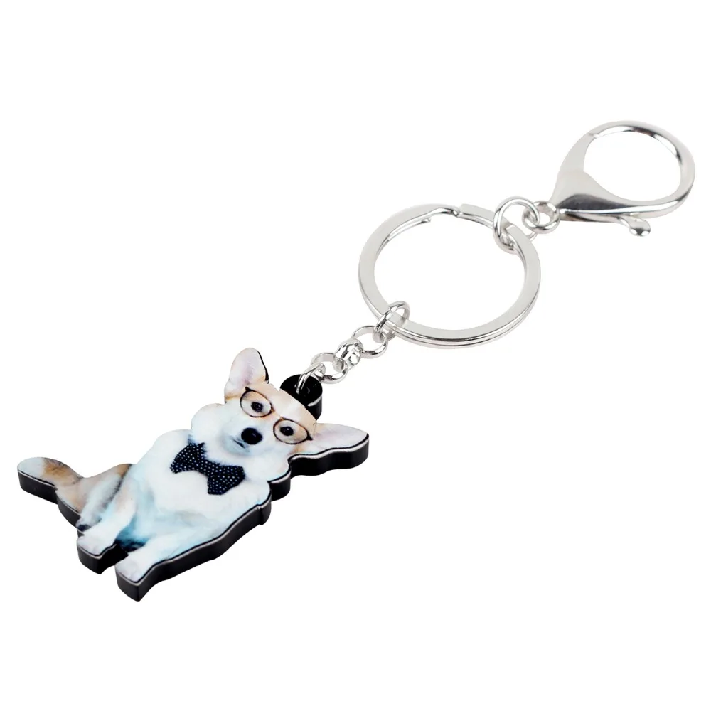 Bonsny акриловые очки для сидения Welsh Corgi Pembroke брелки собак ключей кольца с животными