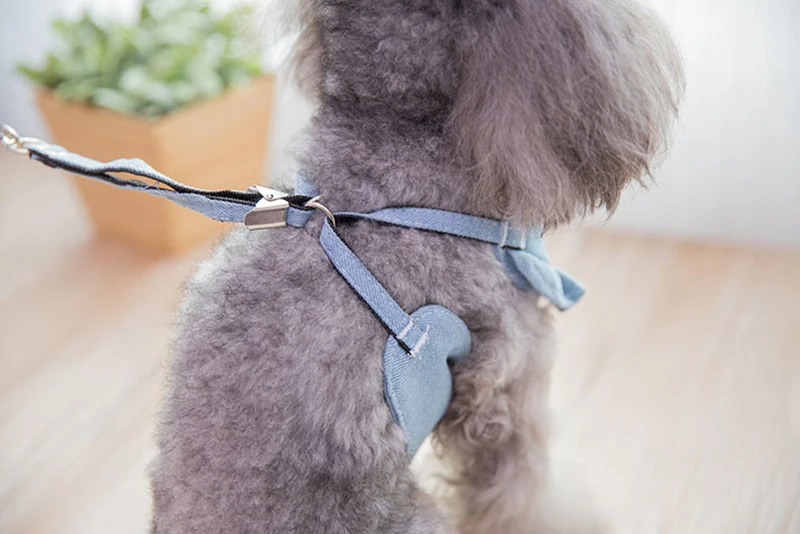 Embroidery Jean Dog Harness Vest Pet Puppy Vest Leash Walking Traction Rope Denim Adjustable Chest Strap Small Dog Accessories